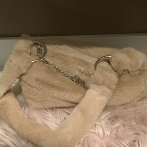 Luxurious Beige Faux Fur Shoulder Bag by Gilda Paris